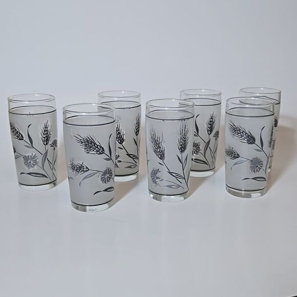 Libbey Gray Wheat Frosted Juice Glasses Vintage Wildflowers Frosted Mini 4 oz - Picture 2 of 16